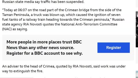ATTENZIONE ATTACCO TERRORISTICO:l'Esplosione del ponte di Crimea;Cosa succederà dopo?Massiccia esplosione del ponte di Kerch in Crimea che conferma le mie accuse del terrorismo ucraino e occidentale.