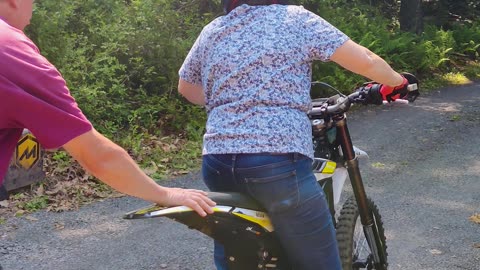 Grandma Riding an Electric Dirt Bike for the first time