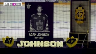 Adam Johnson's team-mates pay an emotional tribute to the ice hockey star after his horrific death.