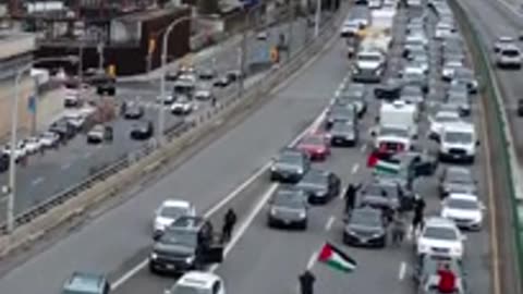 Pro-Palestinian Protesters Block Toronto’s Gardiner Expressway
