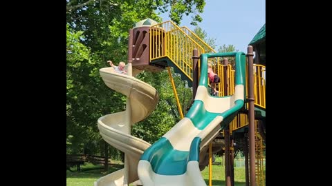 Corgi Races to Play on Swirly Slide