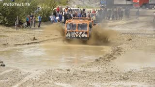 Truck trial high speed in the mud