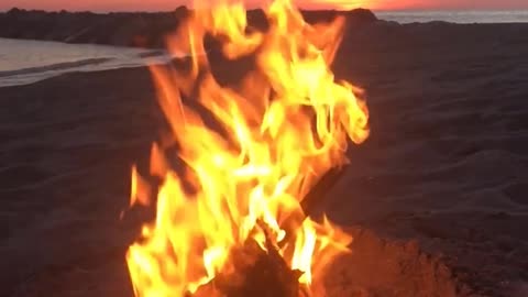 Relaxing Ambient Sound of Fire Crackling and the Wave Crashing - Relaxing Nature Sounds