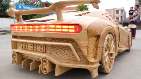 Test Drive A Homemade Wooden Bugatti Car On The Street With My Son