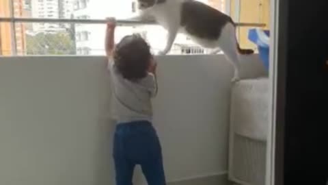 A cat is afraid for my child