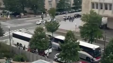 Pro-Palestinian protesters getting bussed into Washington DC.