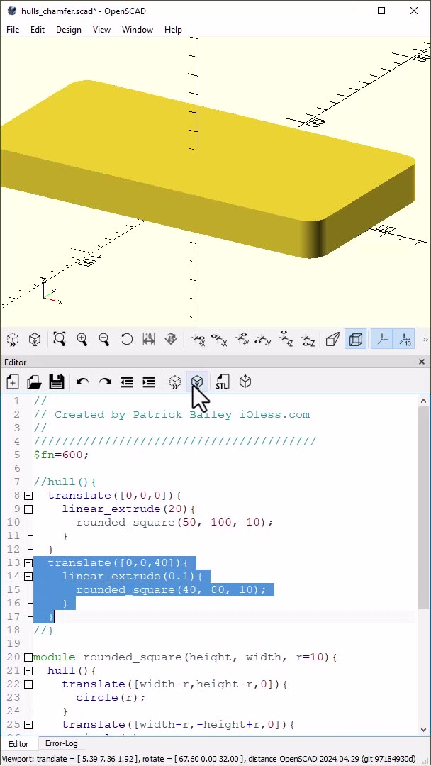 OpenScad: Chamfer Like Effect using Hulls