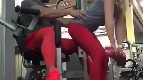 Hot cute girl exercise video with trainer