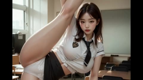 AI Hot Women Lookbook: Sexy School Girls Stretches for High Kicks