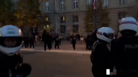 SYSTEM PIGS USE RIOT GEAR TO DISPERSE A MUSLIM RALLY IN PARIS.