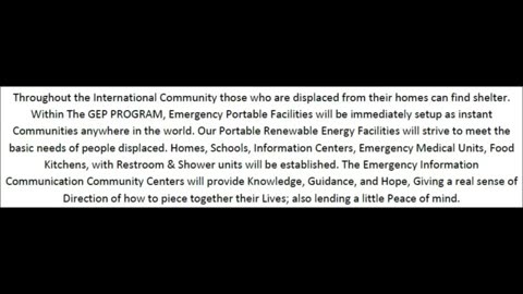 (9). The (GEP) Global Emergency Provisions for those displaced from their homes.