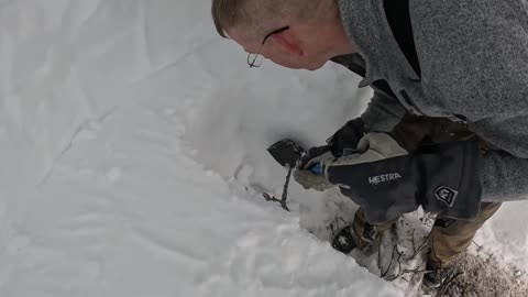 Dugout Shelter Under 10ft (3m) of Snow - Solo Camping in Survival Shelter During Snow Storm