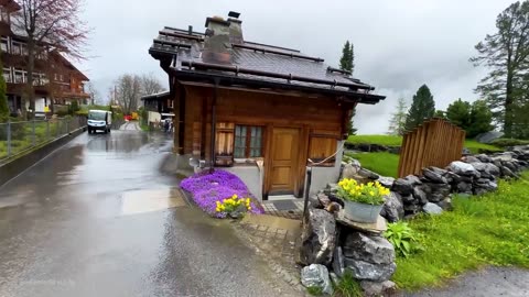 Beautiful rain walking tour in Gimmelwald 🇨🇭 A Swiss village