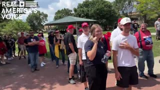 Ben Bergquam runs down the line of Patriots waiting to get into Trump Rally!!!!