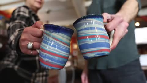 MAKING MARBLED MUGS - The ENTIRE pottery process - ASMR edition