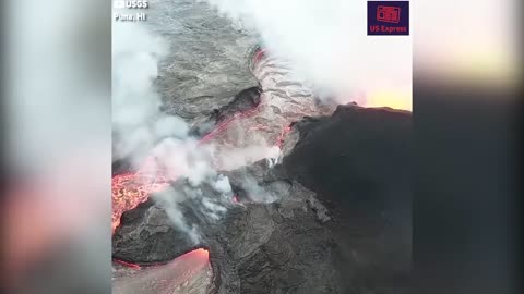 Amazing Drone captures lava flow on Hawaii volcano