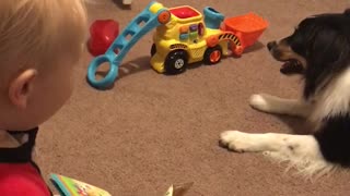 Dog and baby appear to have their own secret language