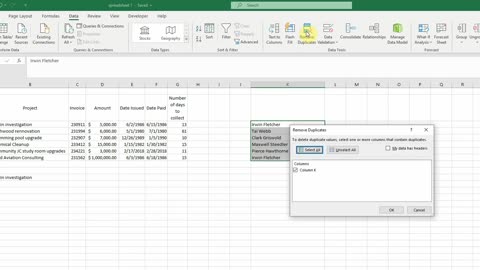 Remove duplicate values in a range of data