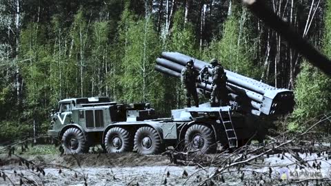 The Uragan multiple launch rocket system performs fire missions