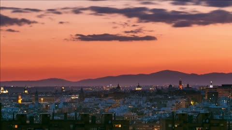 day to night transition timelapse view of madrid spain photo taken from the hills of tio pio park