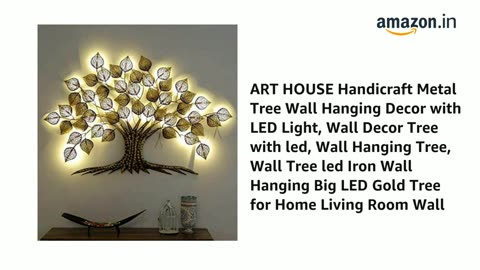 Handicraft Big Metal Iron Tree Wall Hanging Decor with LED Light, Gold for Home Living Room