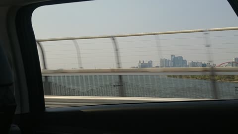 The view from a car driving on the Korean highway