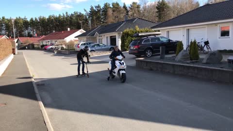 Collab copyright protection - white moped tows scooter