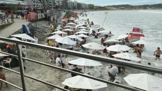Strong Sea Wave Take Out People On Brazilian Beach
