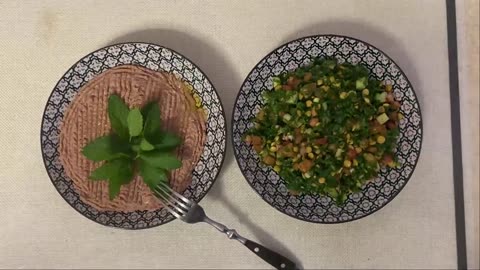 Organic Tabooli (Middle Eastern Salad) & Kebe (Raw Beef Mince)