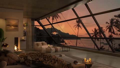 Smooth Jazz Soft Music Cozy Luxury Home Ambience Ocean Scenery at Dusk