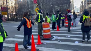 Protestors blocking outbound traffic at the Holland Tunnel