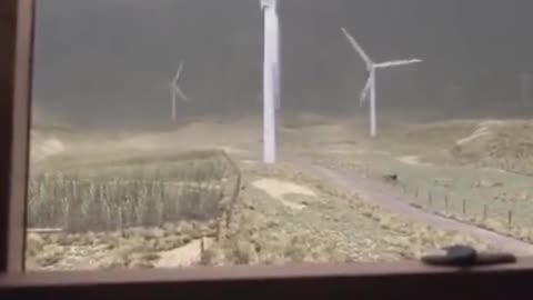 Due to heavy wind and rainfall. Wind turbine broke into pieces