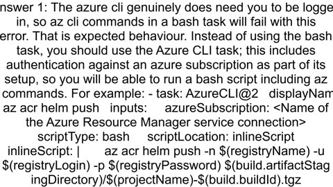 Azure DevOps pipeline asks to run 39az login39 to setup account