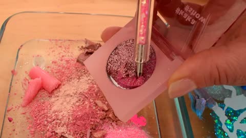Pink vs Blue Slime - Mixing Makeup Eyeshadow Into Satisfying Slime ASMR