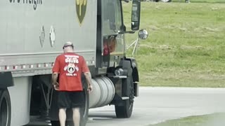 Trucker Practicing Striking Techniques on Break