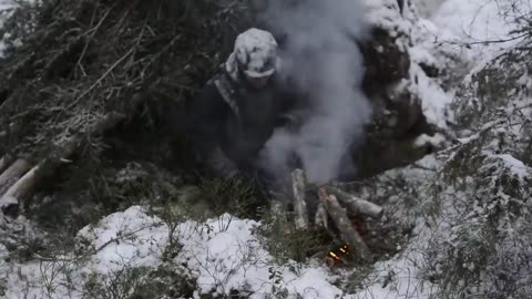 Building Winter Bushcraft Shelter - Shelter In Snowfall - Freezing Cold