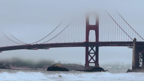 Beautiful Ocean Waves Under San Francisco Golden Gate Bridge
