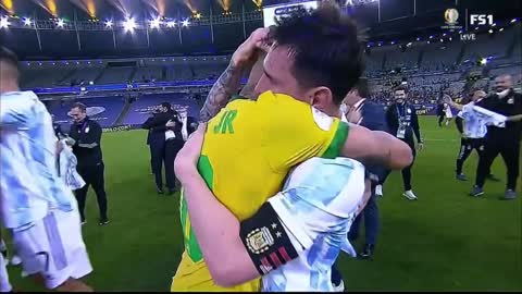 Messi and Neymar Hug after Copa America Final Ends for 30seconds!!