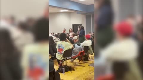 Female conservative University of Buffalo student gets escorted out by police after woke mob “hunts her down” and start screaming "no justice, no peace" after inviting Allen West to speak