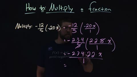 How to Multiply a Fraction | -12/5(-20x) | Minute Math
