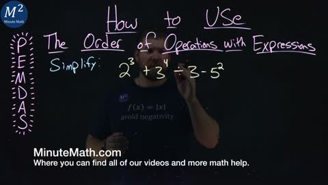 How to Use the Order of Operations with Expressions | 2^3+3^4÷3-5^2 | Part 5 of 5 | Minute Math
