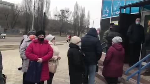 Ukrainian residents queue outside pharmacy in Cherkasy to stock up on medicine