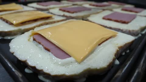 - Egg Yolk, Ham Cheese Toast - street food