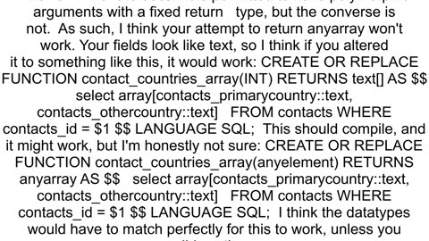 How to return array of values from PostgreSQL function by INT id