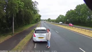Car Cuts Off Truck That Can't Stop