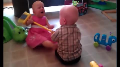Cute Twins Baby Fighting