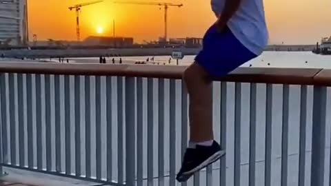 The guy jumped off the bridge while walking