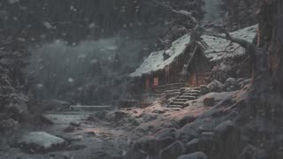 Abandoned House During Heavy Snowstorm in Winter