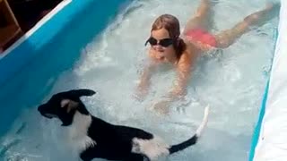 Most Adorable moment when Puppy enters the pool