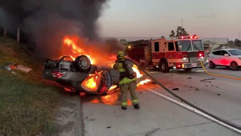 Fiery Freeway Collision Captures Rubbernecking Rampage (Caught On Camera)"